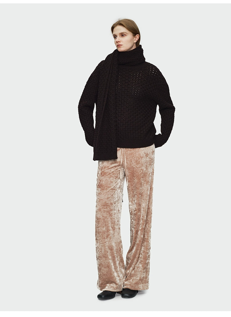 Red Plaid Woven Semi-turtleneck Pullover