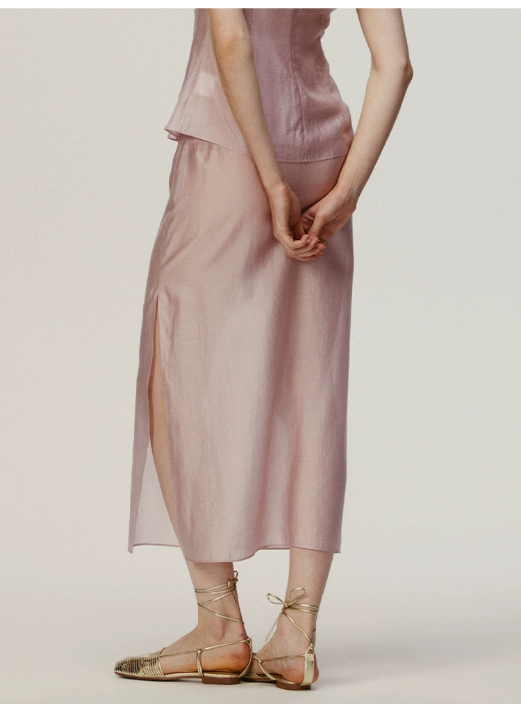 Pink Straight Long Skirt