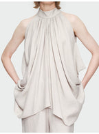 Gray Halter Pleated Top
