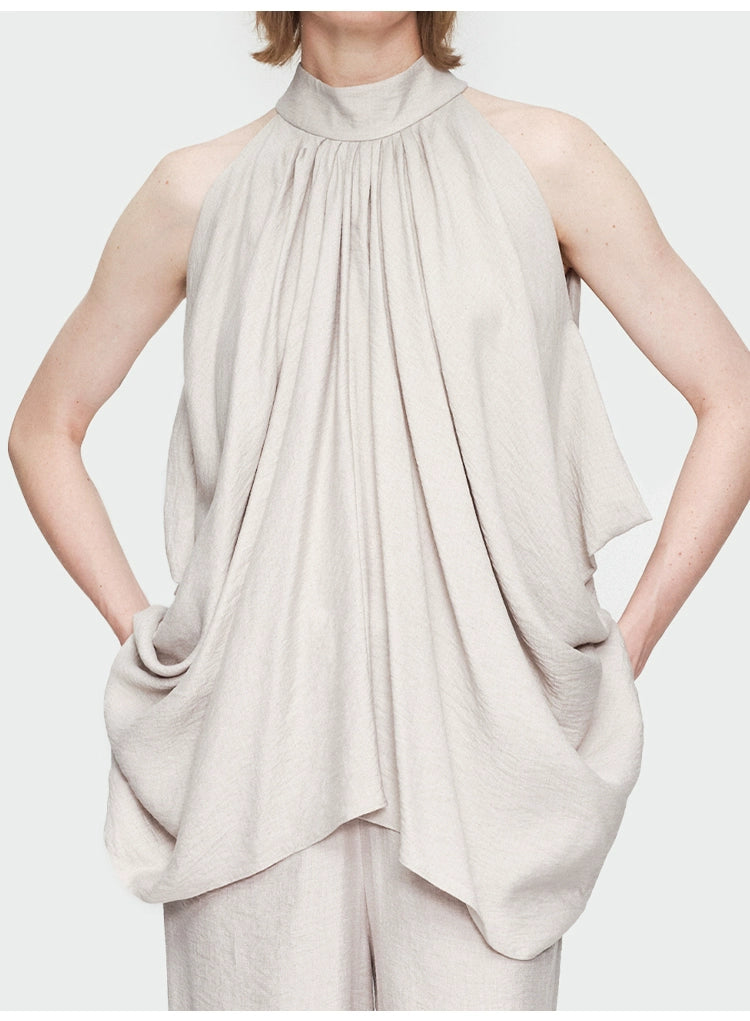 Gray Halter Pleated Top
