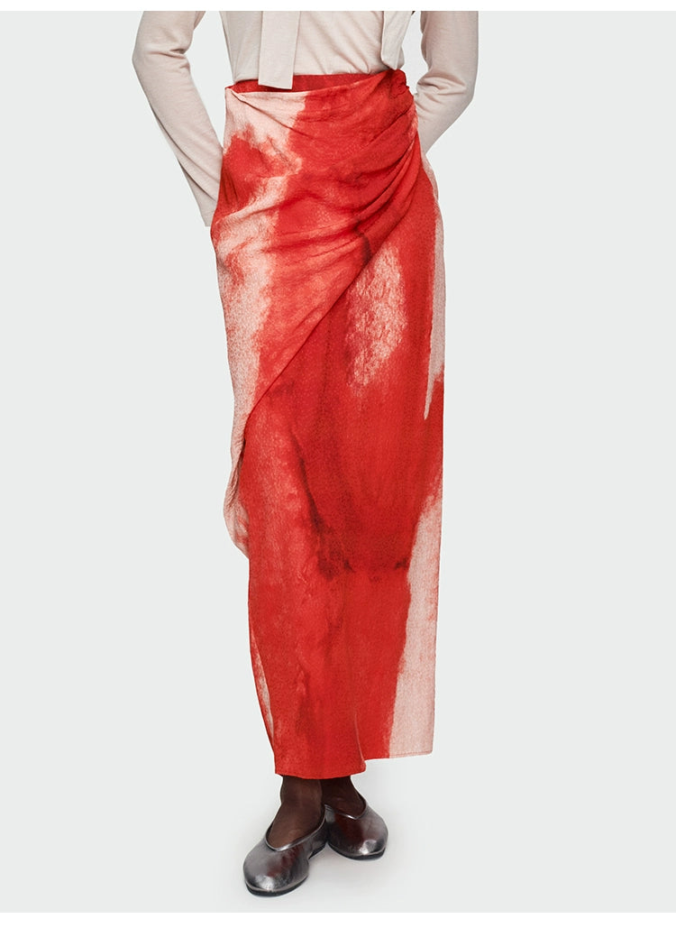 Red Print Straight Skirt