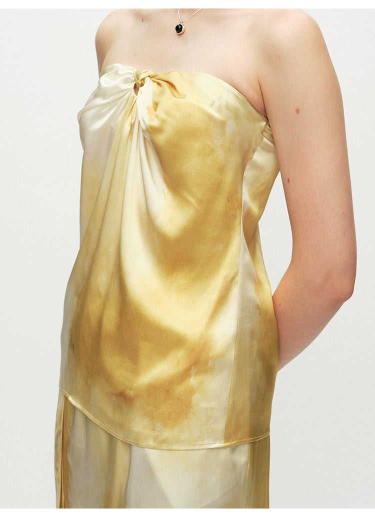 Yellow Printed Hollow Out Tube Top