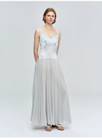 Sky Blue Pleated V Neck Maxi Dress