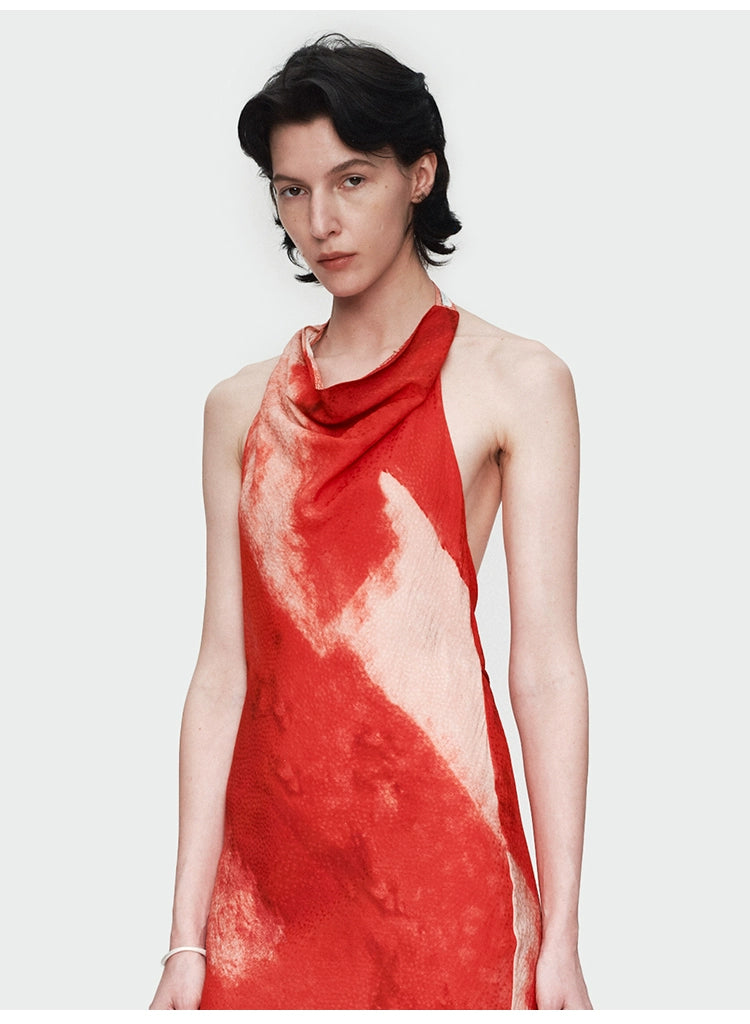 Red Print Backless Dress