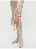 Pink Ruffled Slit Midi Dress