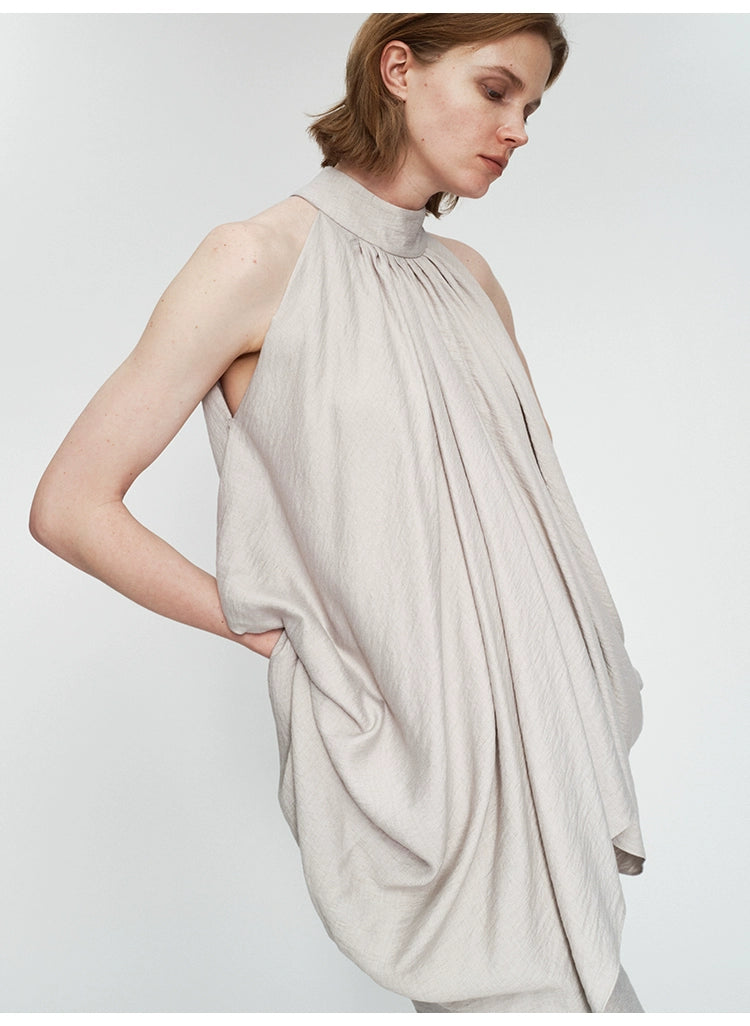 Gray Halter Pleated Top