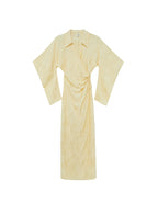 Yellow V Neck Long sleeve Wrap Dress