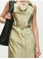 Green Swinging Collar Sleeveless Dress