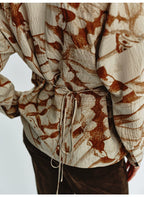 Lace-up Butterfly Print Long Sleeve Blouse