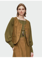 Solid Button Front Slim-fit Short Vest Top