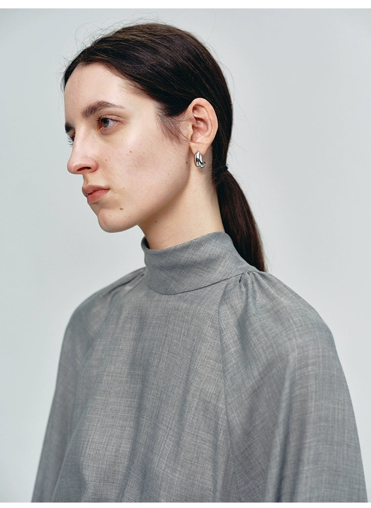 Gray Turtleneck Strap Loose Top