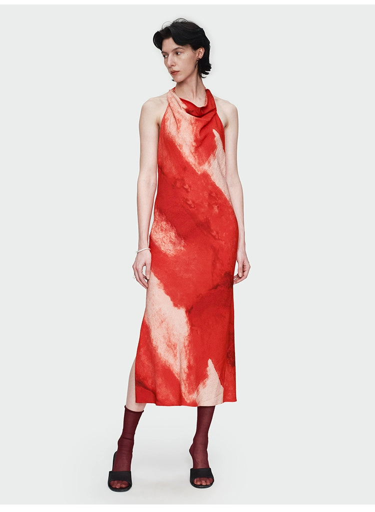 Red Print Backless Dress
