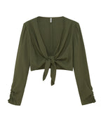 Army Green Tied Knot Long-sleeved Top