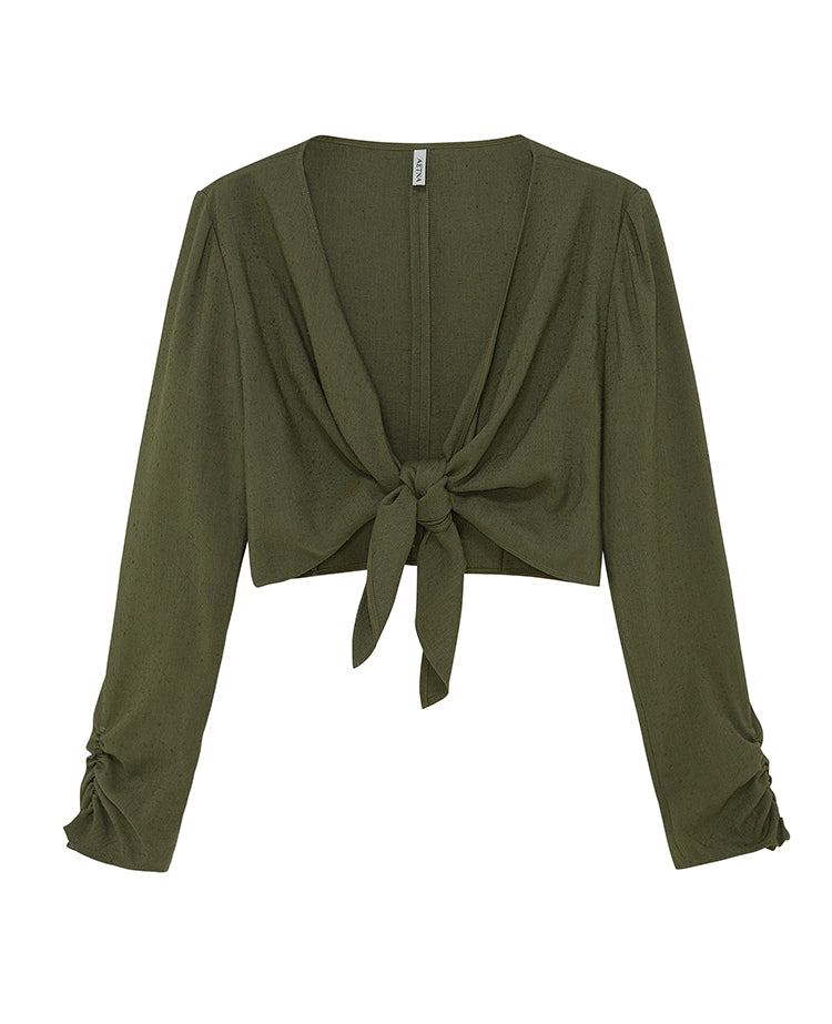 Army Green Tied Knot Long-sleeved Top