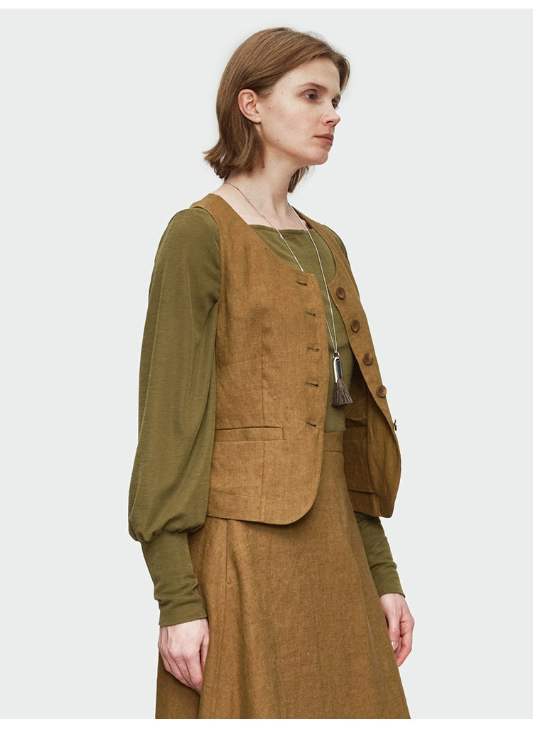 Solid Button Front Slim-fit Short Vest Top