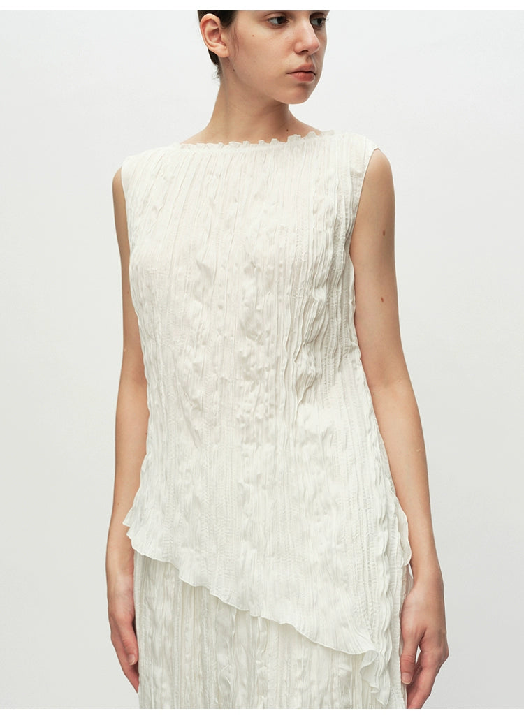 White Asymmetrical Sleeveless Top
