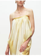 Yellow Printing Drape Suspender Dress