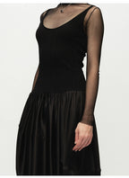 Ribbed Patchwork Silk Sleeveless Dress