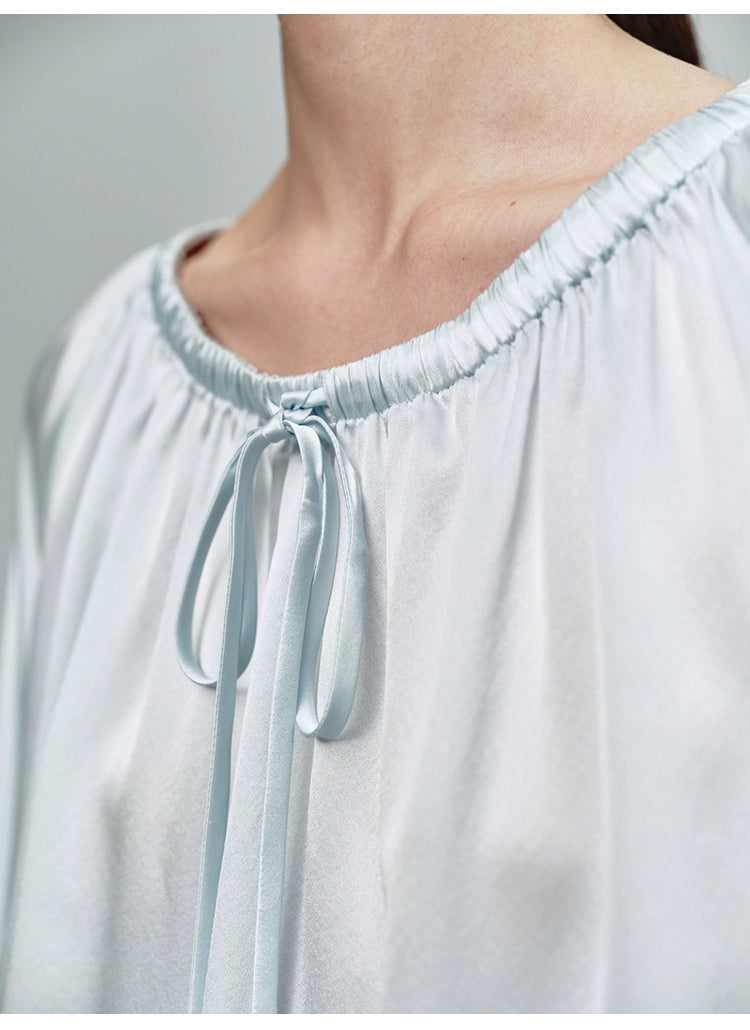 Sky Blue A-shaped Long-sleeved Blouse