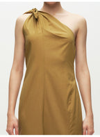 Solid One Shoulder Tie Maxi Dress