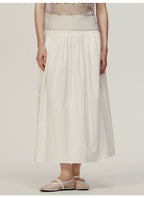 White Cotton Pleated A-shaped Skirt