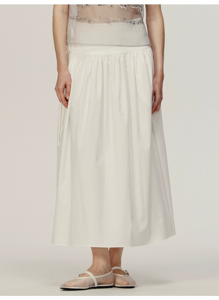 White Cotton Pleated A-shaped Skirt