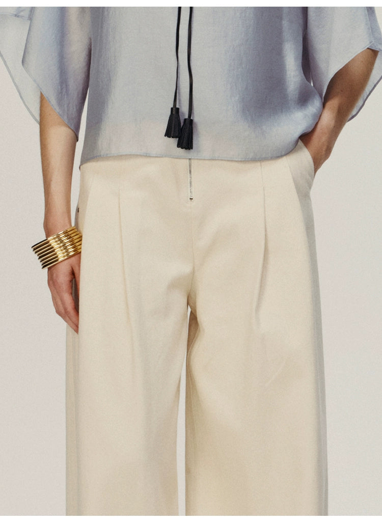 White High-waisted Straight-leg Denim Trousers