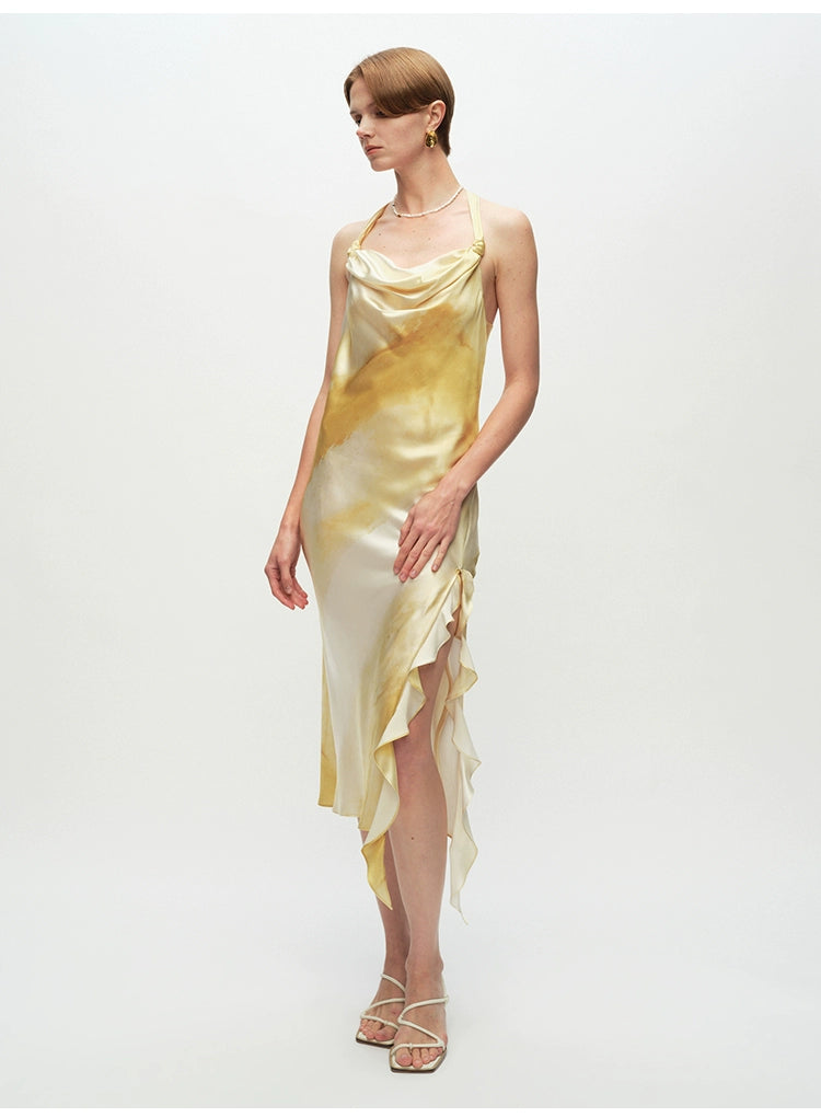 Yellow Knot Ruffled Midi Dress