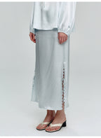 Sky Blue Wavy Tie Knot Ankle Skirt