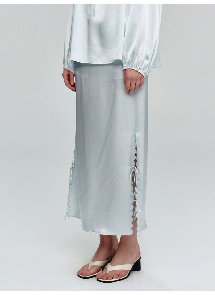 Sky Blue Wavy Tie Knot Ankle Skirt