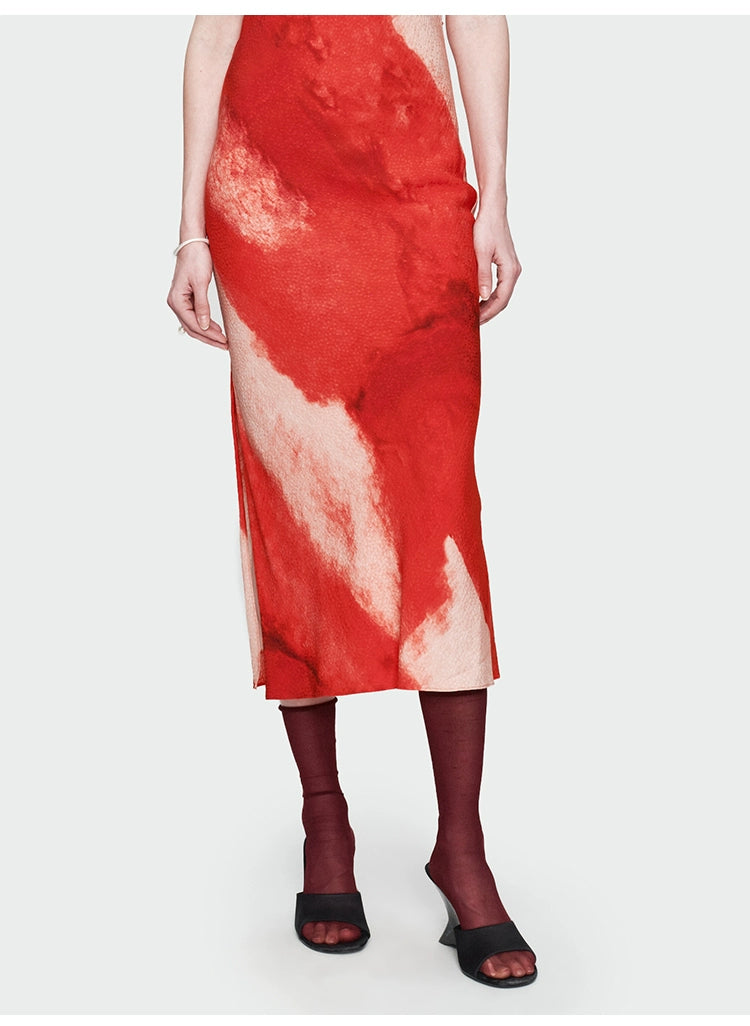 Red Print Backless Dress