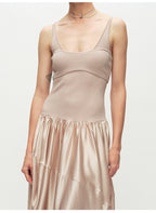 Ribbed Patchwork Silk Sleeveless Dress