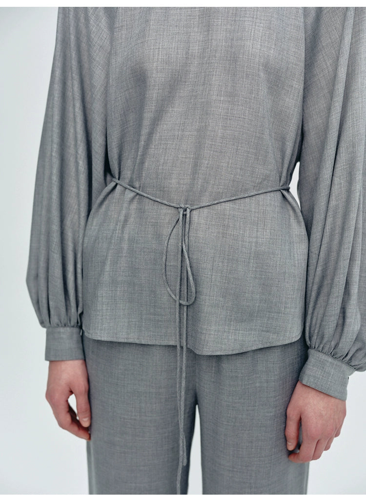 Gray Turtleneck Strap Loose Top