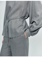Gray Turtleneck Strap Loose Top