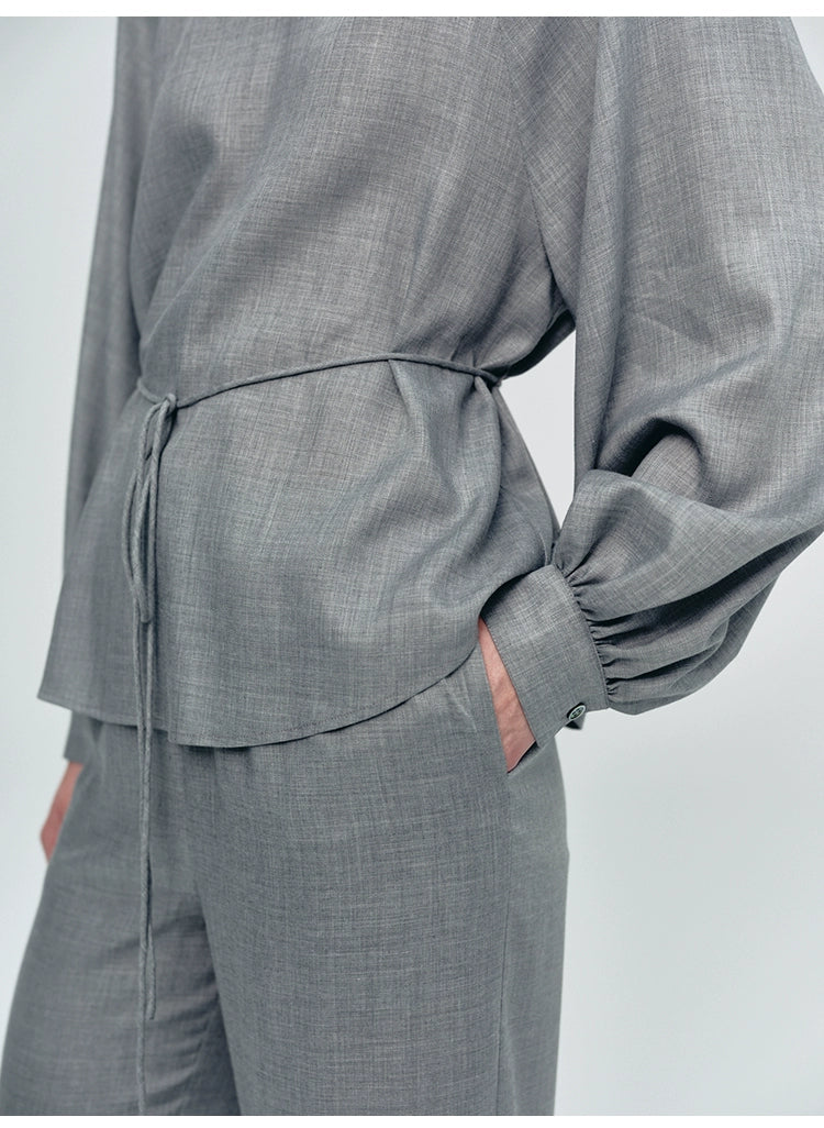 Gray Turtleneck Strap Loose Top