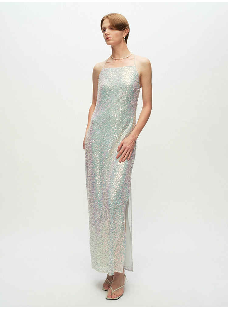 Sequins Halter Open Back Party Dress