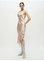 Pink Ruffled Slit Midi Dress