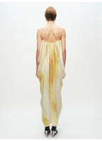 Yellow Printing Drape Suspender Dress