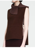 Coffee Knitted Collar Autumn Vest Top