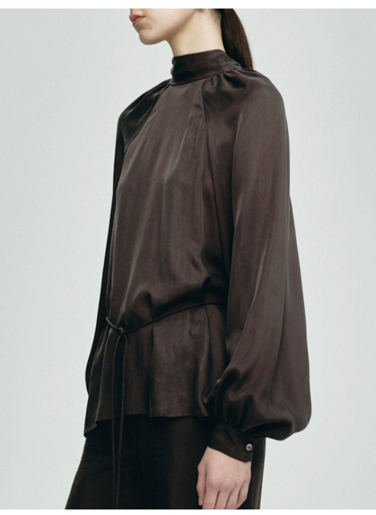 Dark Brown Turtleneck Loose Top