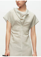 Striped Swing Neck Pleated Dress