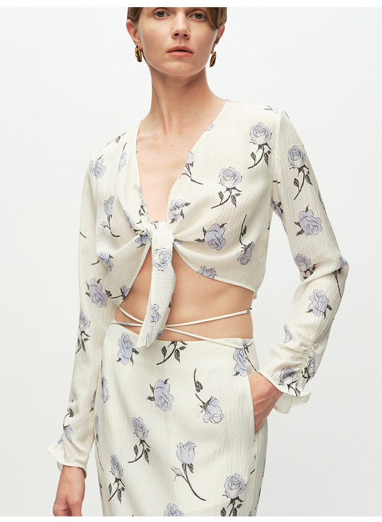 Rose Print Tied Knot Top