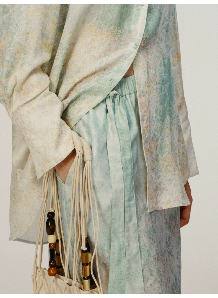 Mint Green Print Tied Skirt