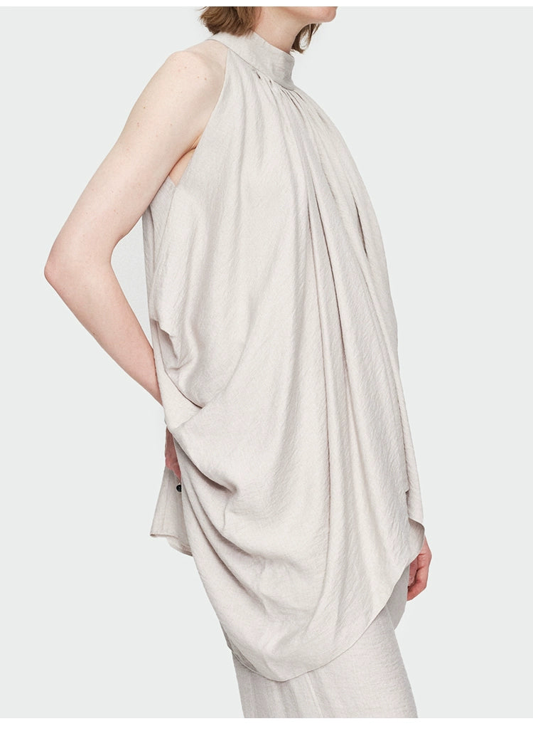 Gray Halter Pleated Top