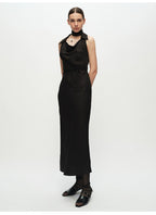 Black Swing Neck Sleeveless Lace-up Dress