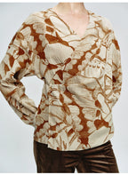 Lace-up Butterfly Print Long Sleeve Blouse