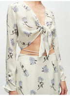 Rose Print Tied Knot Top