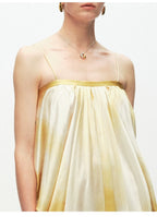 Yellow Printing Drape Suspender Dress