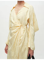Yellow V Neck Long sleeve Wrap Dress