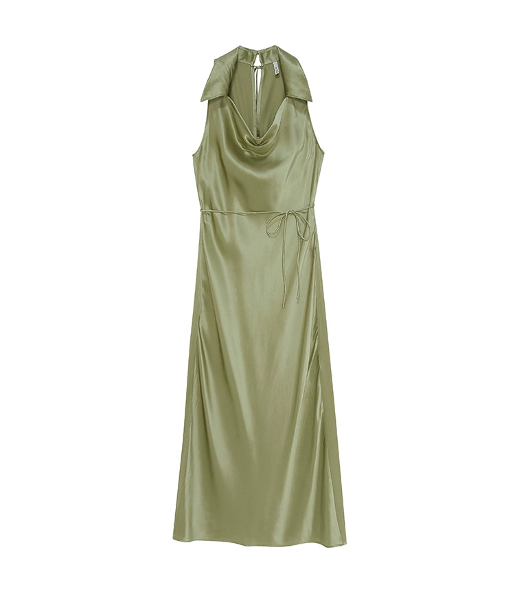 Green Swinging Collar Sleeveless Dress
